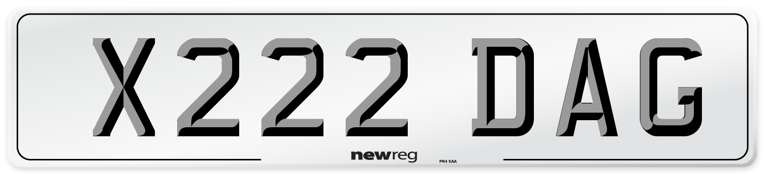 X222 DAG Number Plate from New Reg